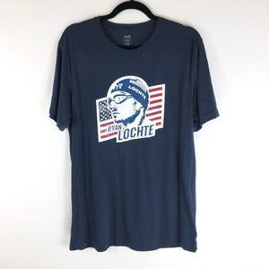 TYR Mens Team Ryan Lochte Tee Shirt USA Flag Cotton Blend Navy Blue L